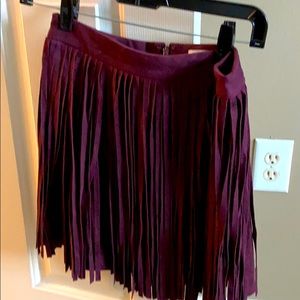 Faux suede fringe mini skirt
